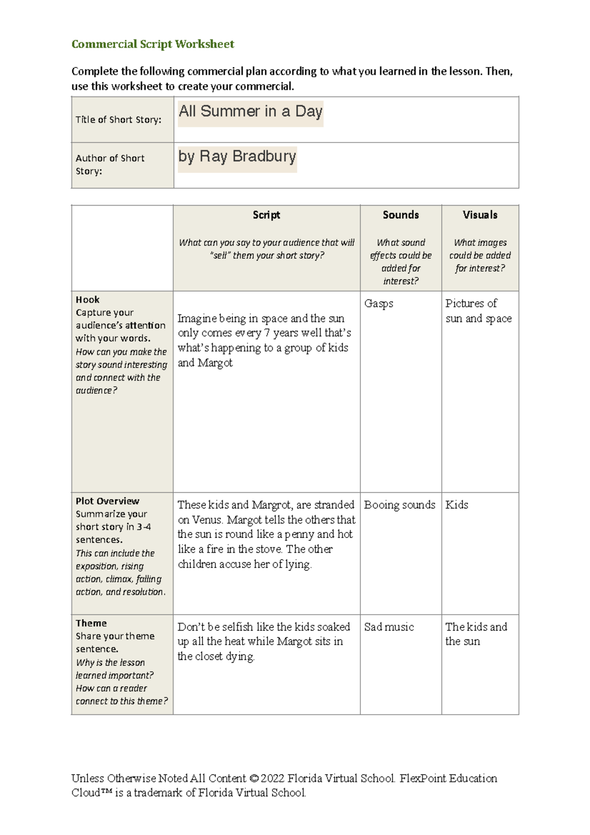 U r trash - here to help - Commercial Script Worksheet Complete the ...