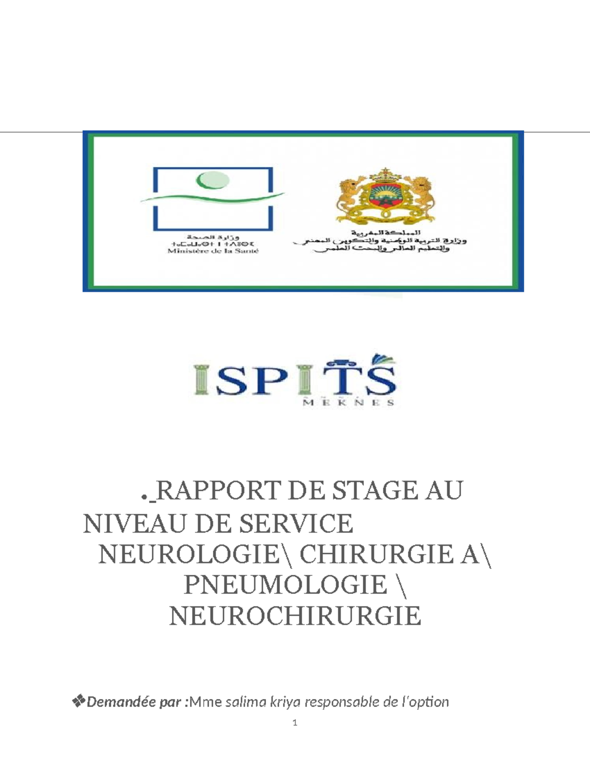 Rapport de Stage en Soins Infirmiers - Chirurgie, Pneumologie ...