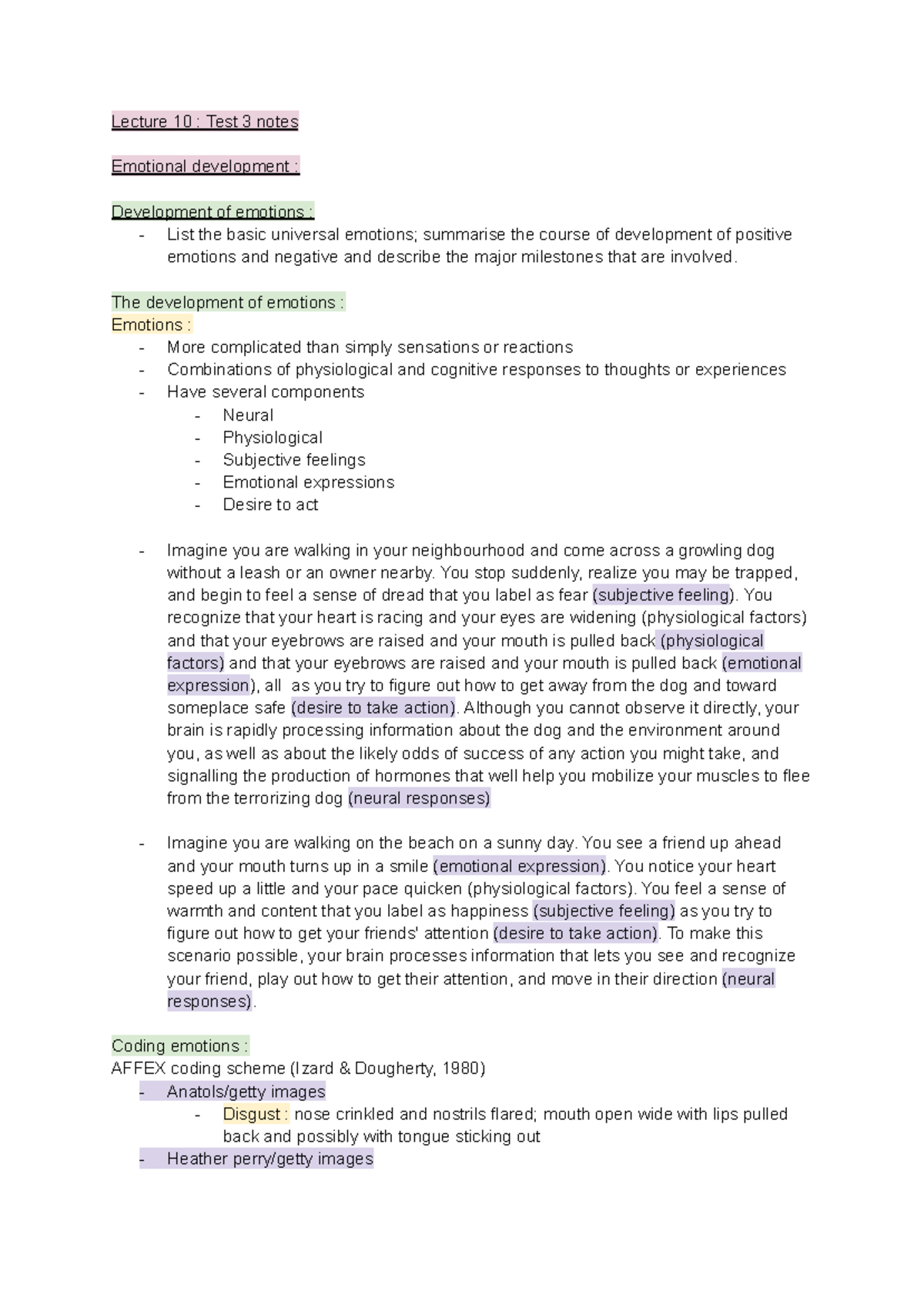 PSYC 2110 - Lecture 10: Emotional Development and Regulation Notes ...