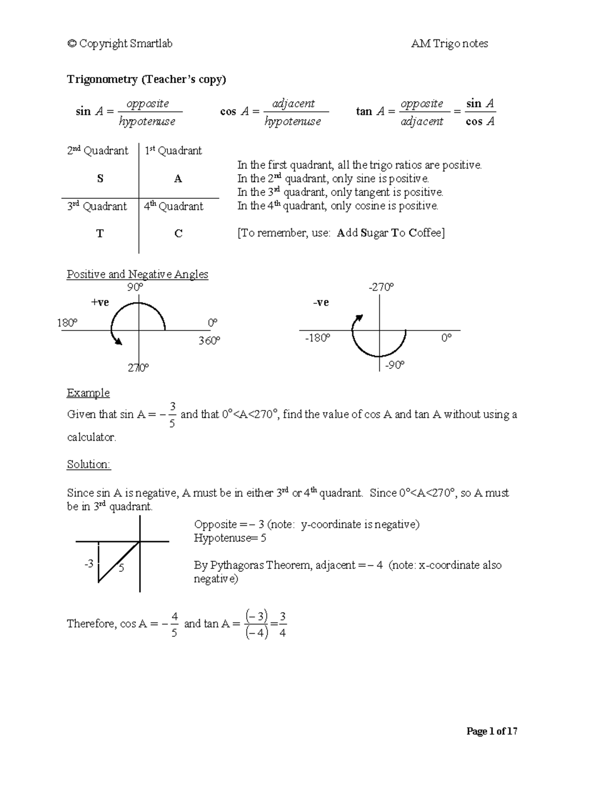 AM Trigo Notes: Understanding Trigonometric Functions and Ratios - Studocu