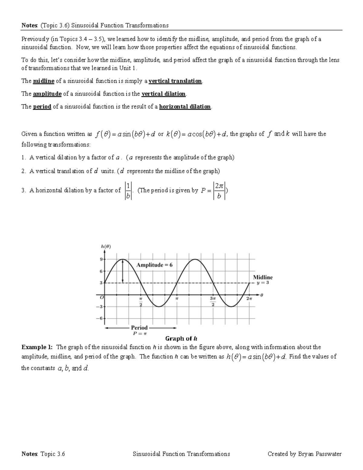 Notes: Topic 3.6 Sinusoidal Function Transformations Overview - Studocu
