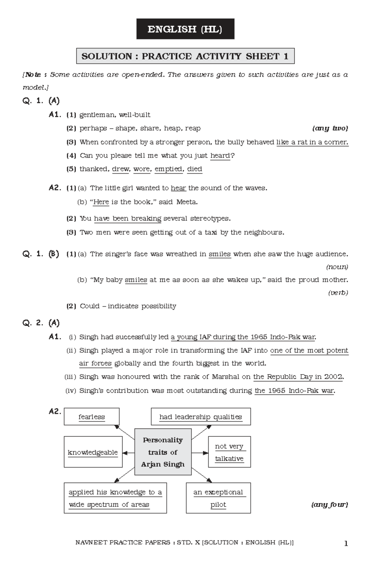 ENGLISH (HL) PRACTICE ACTIVITY SHEET 1: SOLUTIONS & GUIDELINES - Studocu