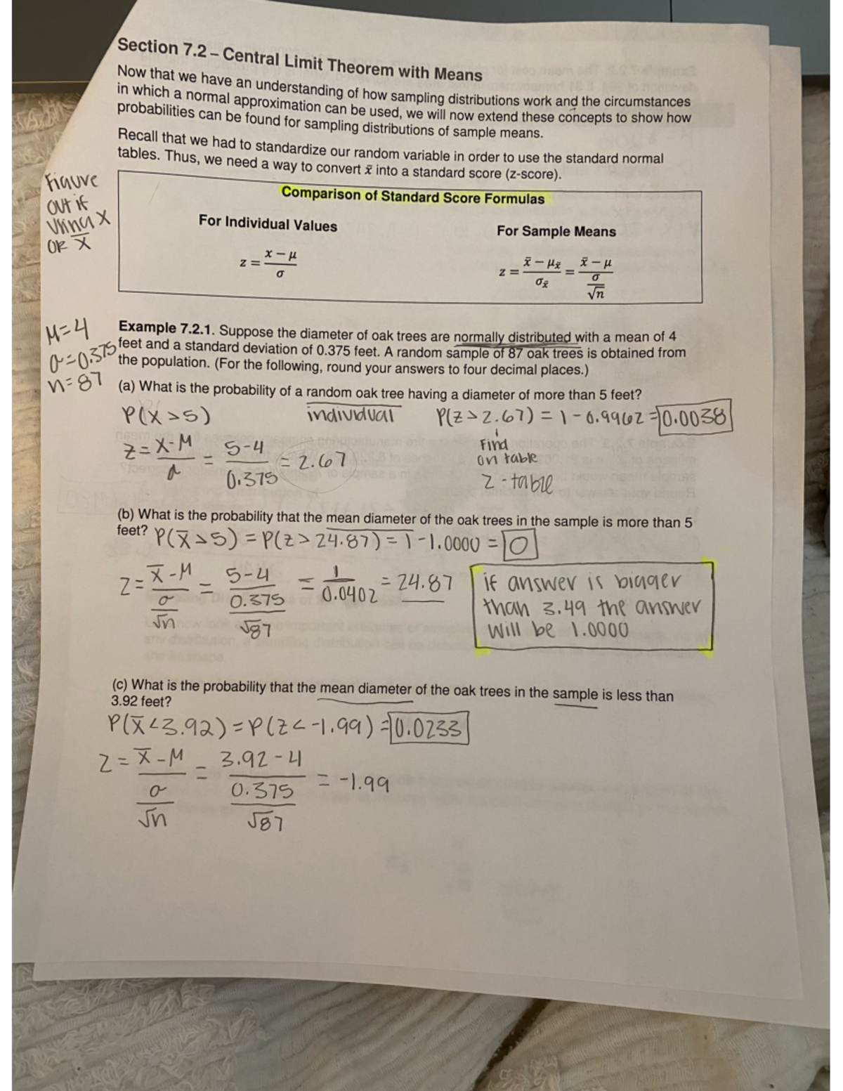 Stats chp 7 pg 3 - Central limit theorem with means - al Limit Theorem ...