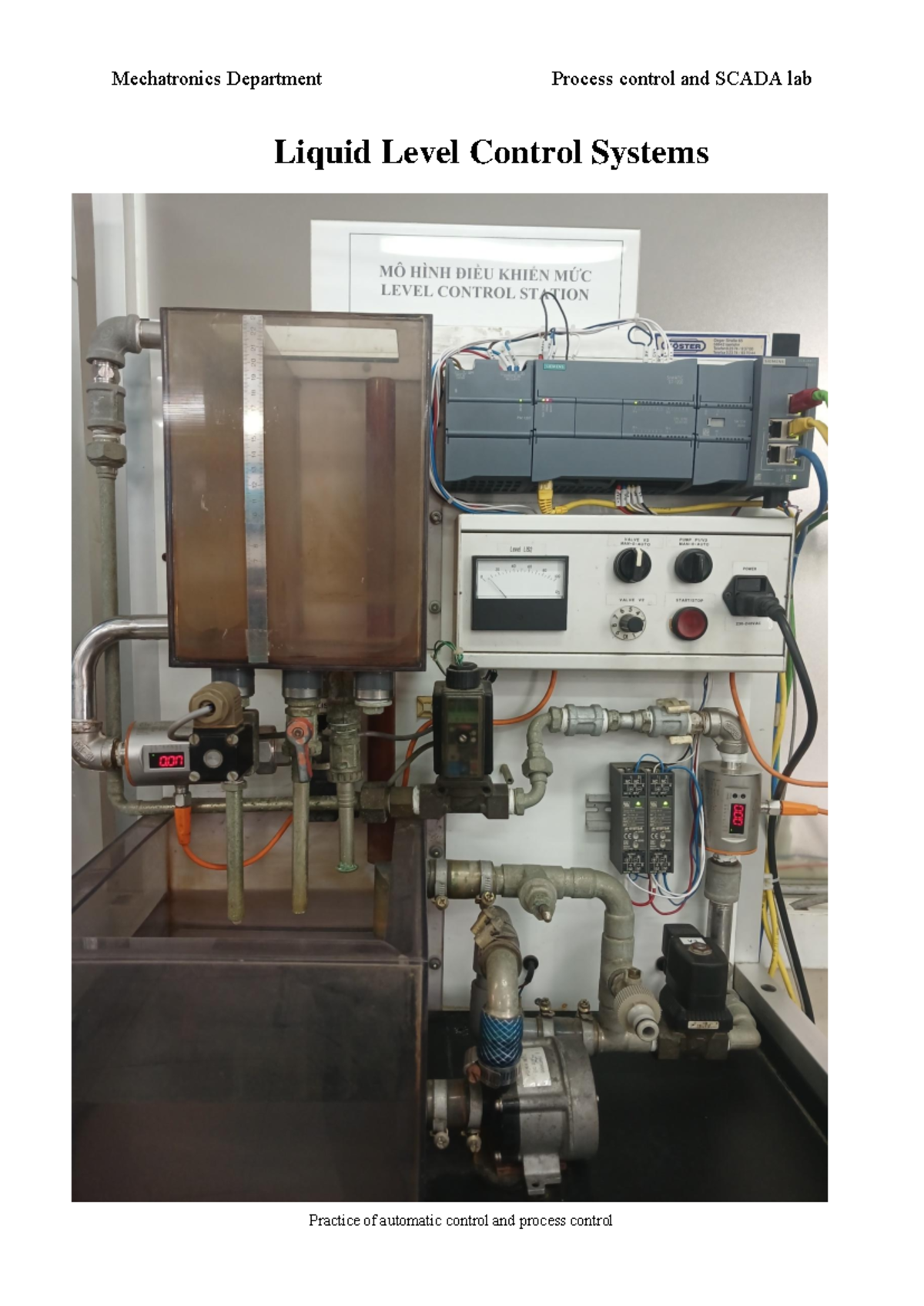 Liquid Level Control Systems Practice - Mechatronics Dept. (MEC 301 ...