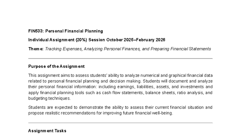 FIN533: Personal Financial Planning Individual Assignment Overview ...