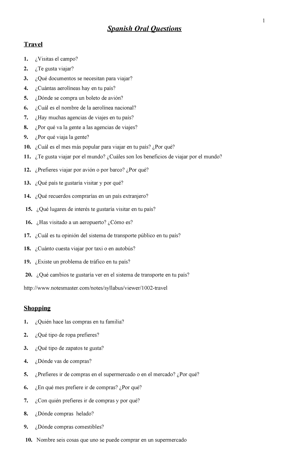 501635350 CSEC Spanish Oral Questions on Travel, Shopping, Routine ...
