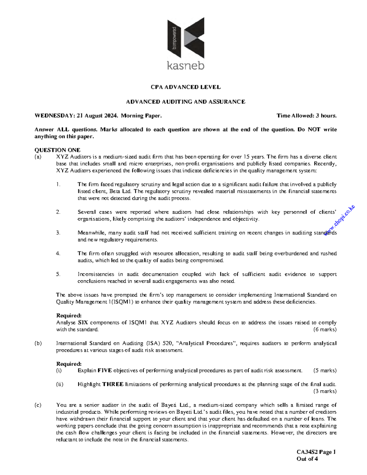 Advanced Auditing and Assurance 2015 August 2024 - CA34S2 Page 1 Out of ...