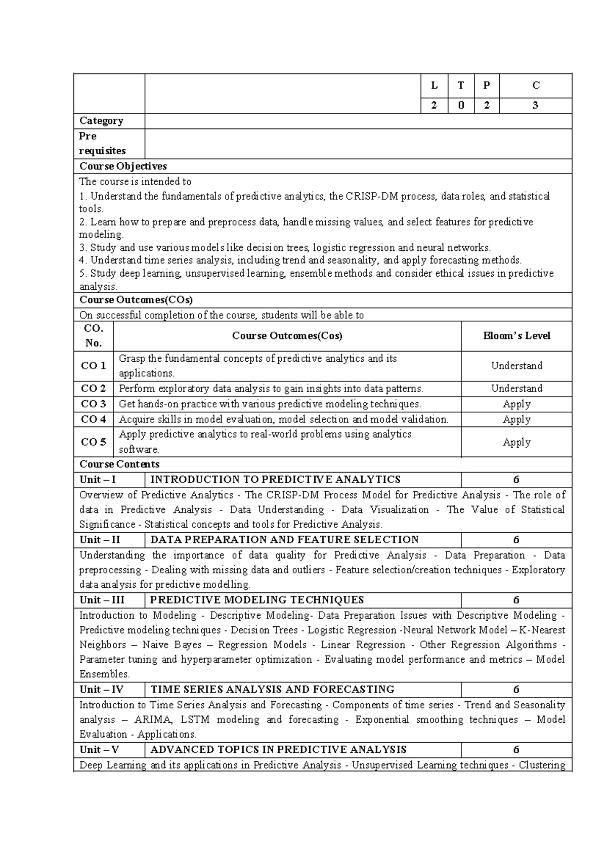 Del - test - L T P C 2 0 2 3 Category Pre requisites Course Objectives ...