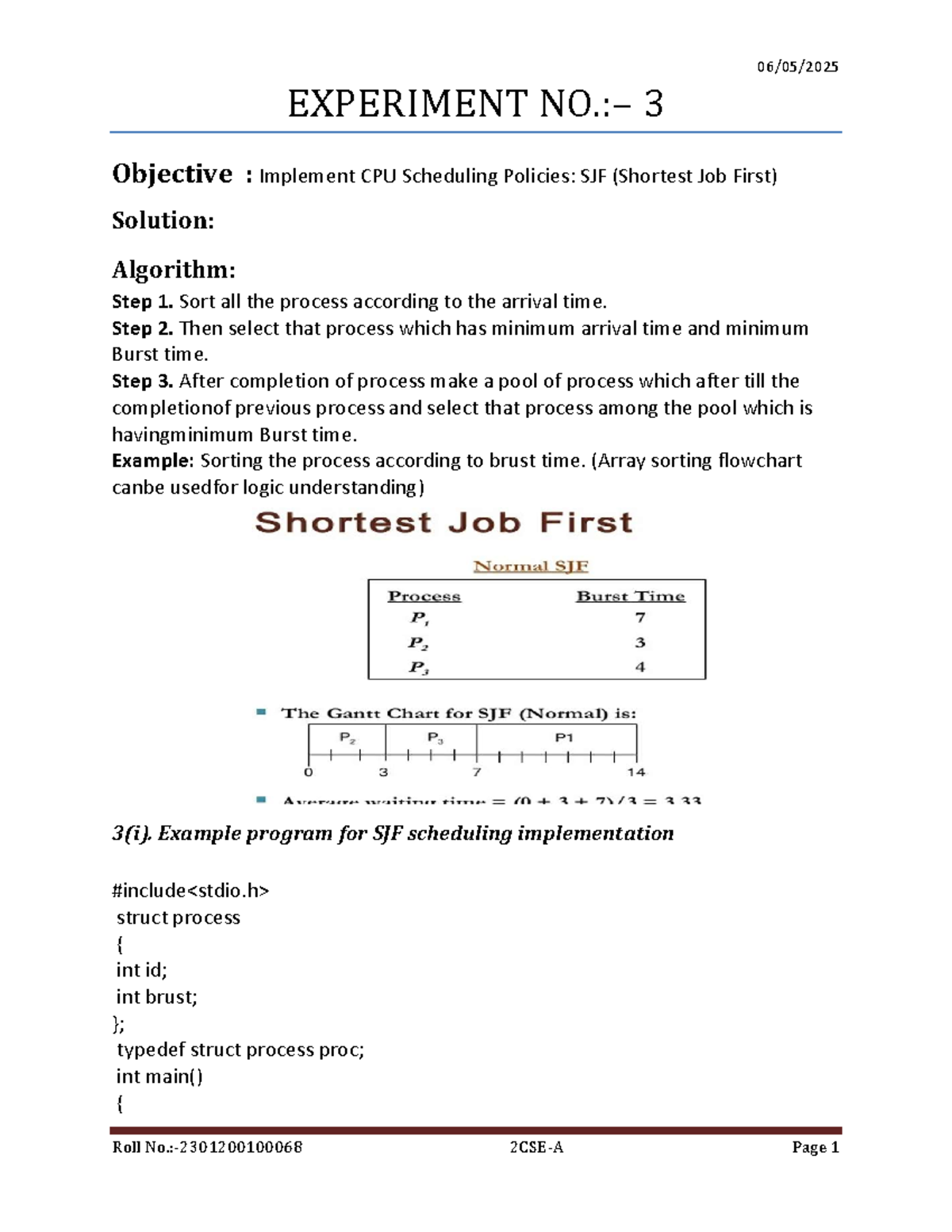 Experiment No. 3: CPU Scheduling Policies - SJF & Multi-Level Queue ...