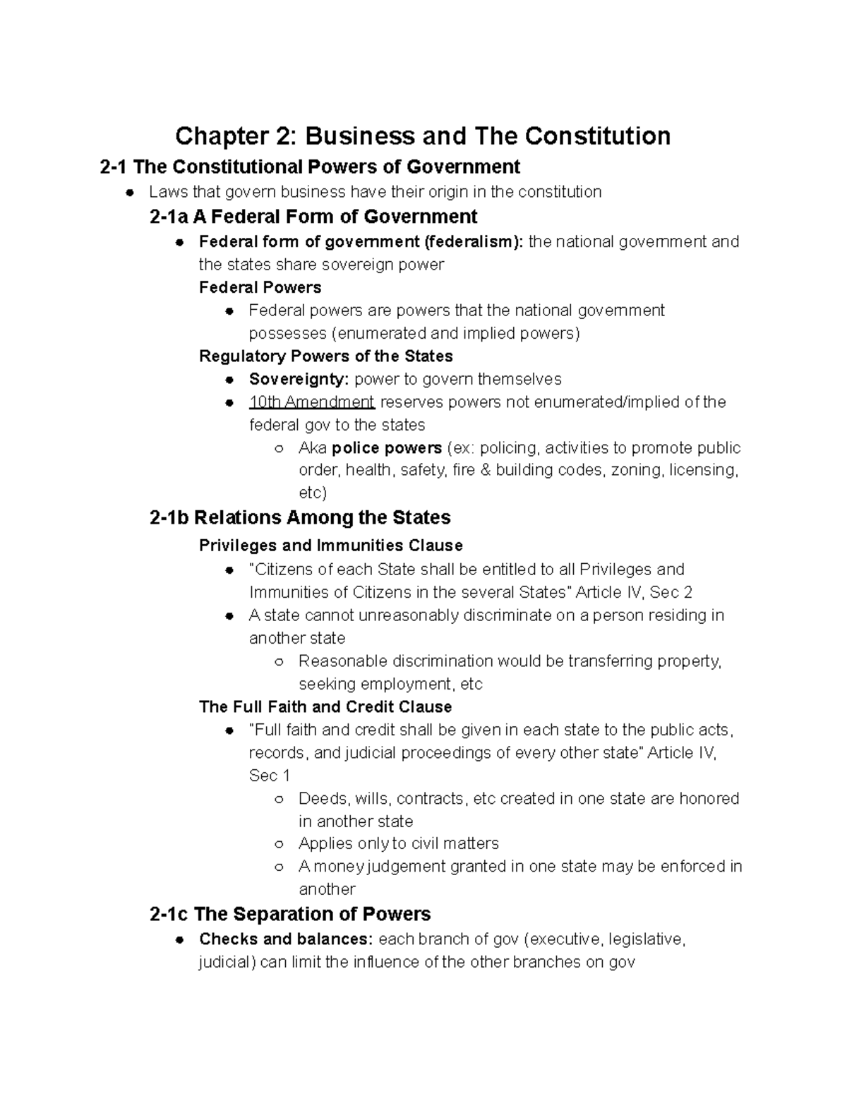 Chapter 2 Notes on Business and The Constitution: Key Concepts and ...