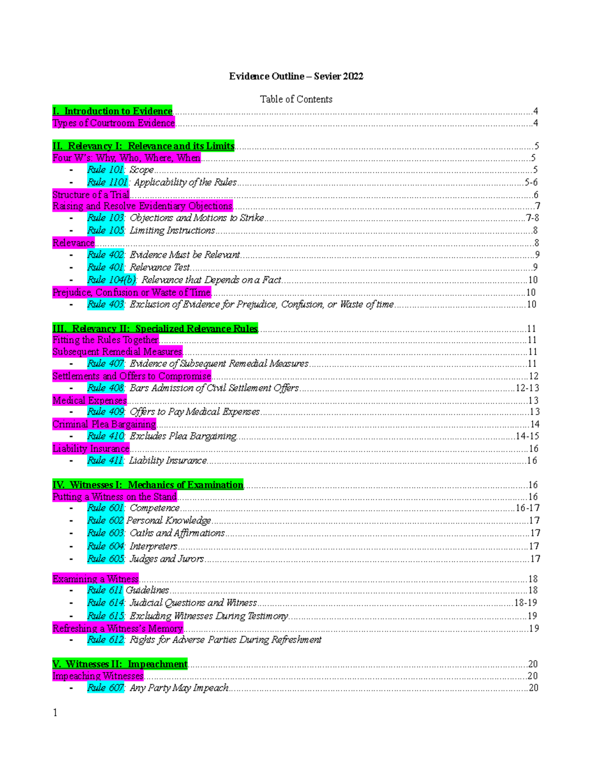 Comprehensive Evidence Outline 2022 (Law 101) - Studocu