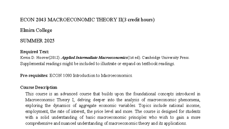 ECON 2043 - Advanced Macroeconomic Theory II Course Overview - Studocu