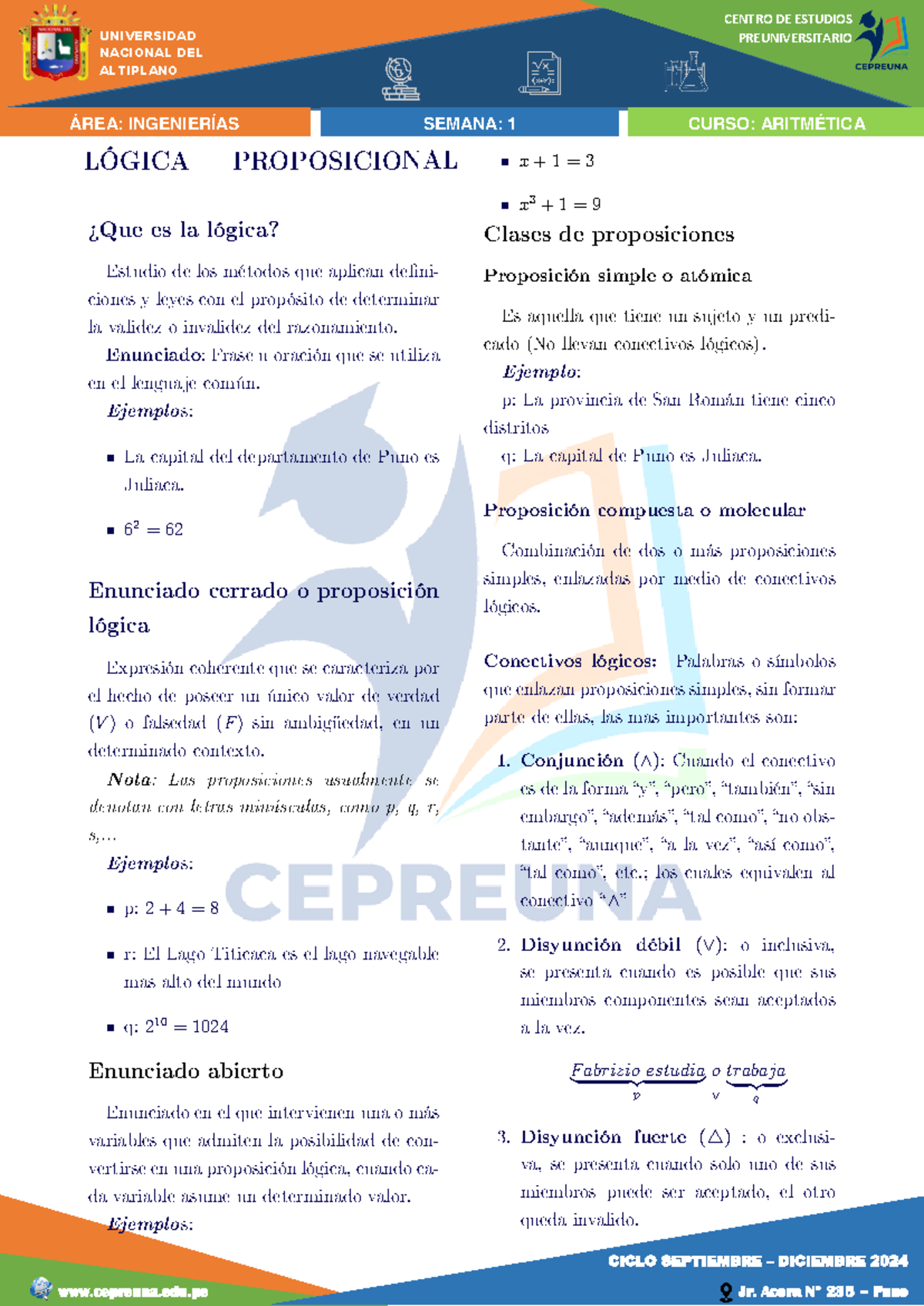 Cuadernillo de Aritmética - Semana 1: Lógica Proposicional - Document Preview
