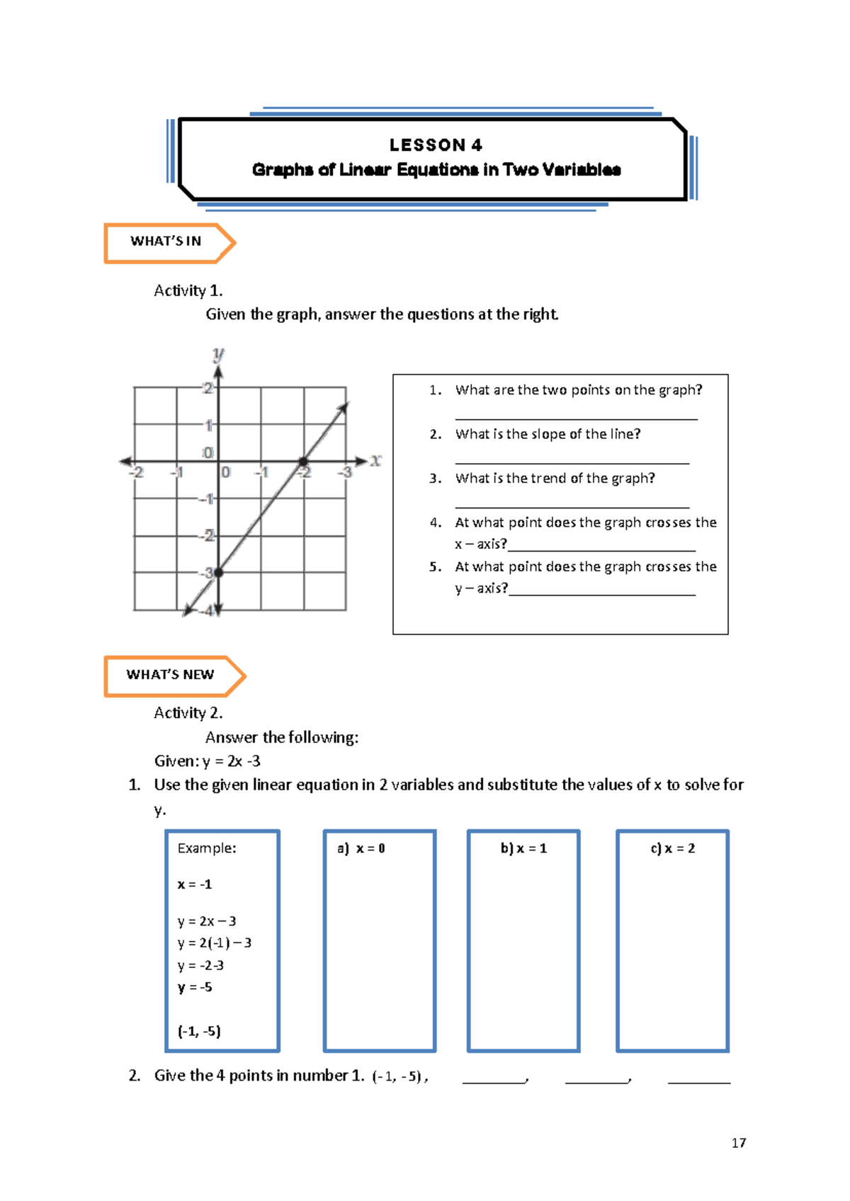 MATH-8-WEEK-6 - math - Activity 1. Given the graph, answer the ...