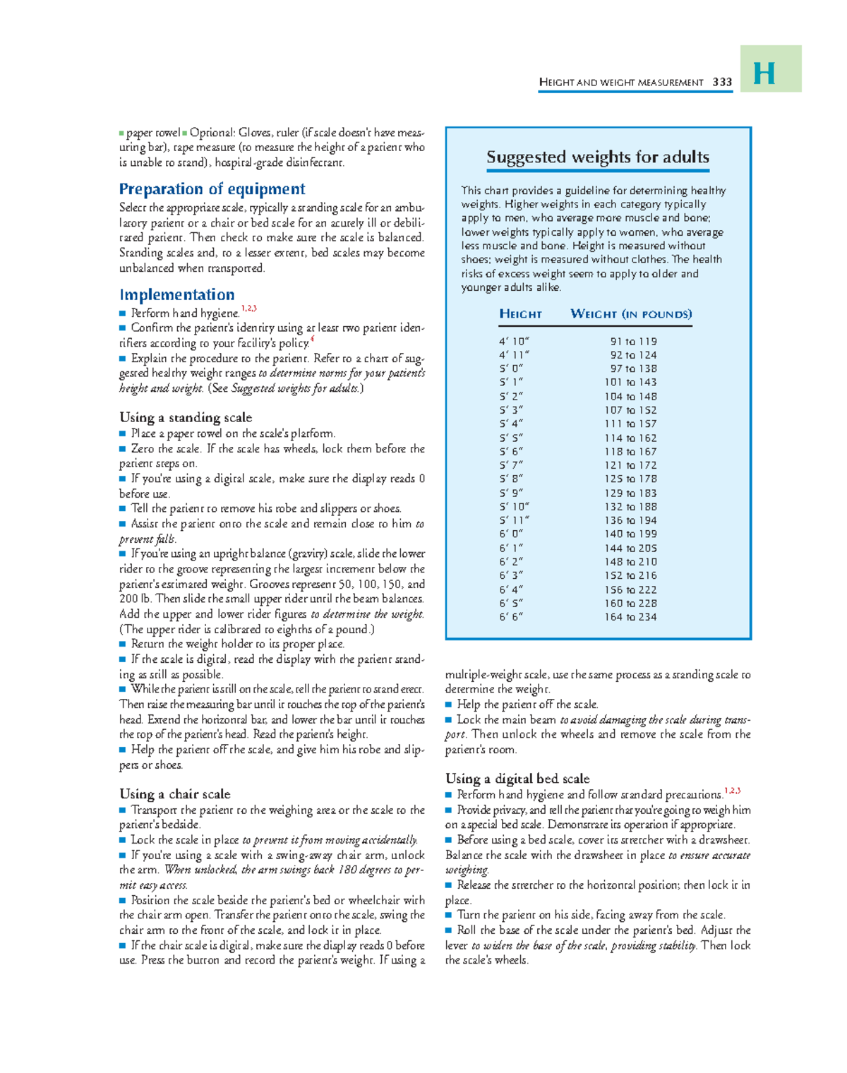Nursing Procedures: Height & Weight Measurement Guide 333 H - Studocu