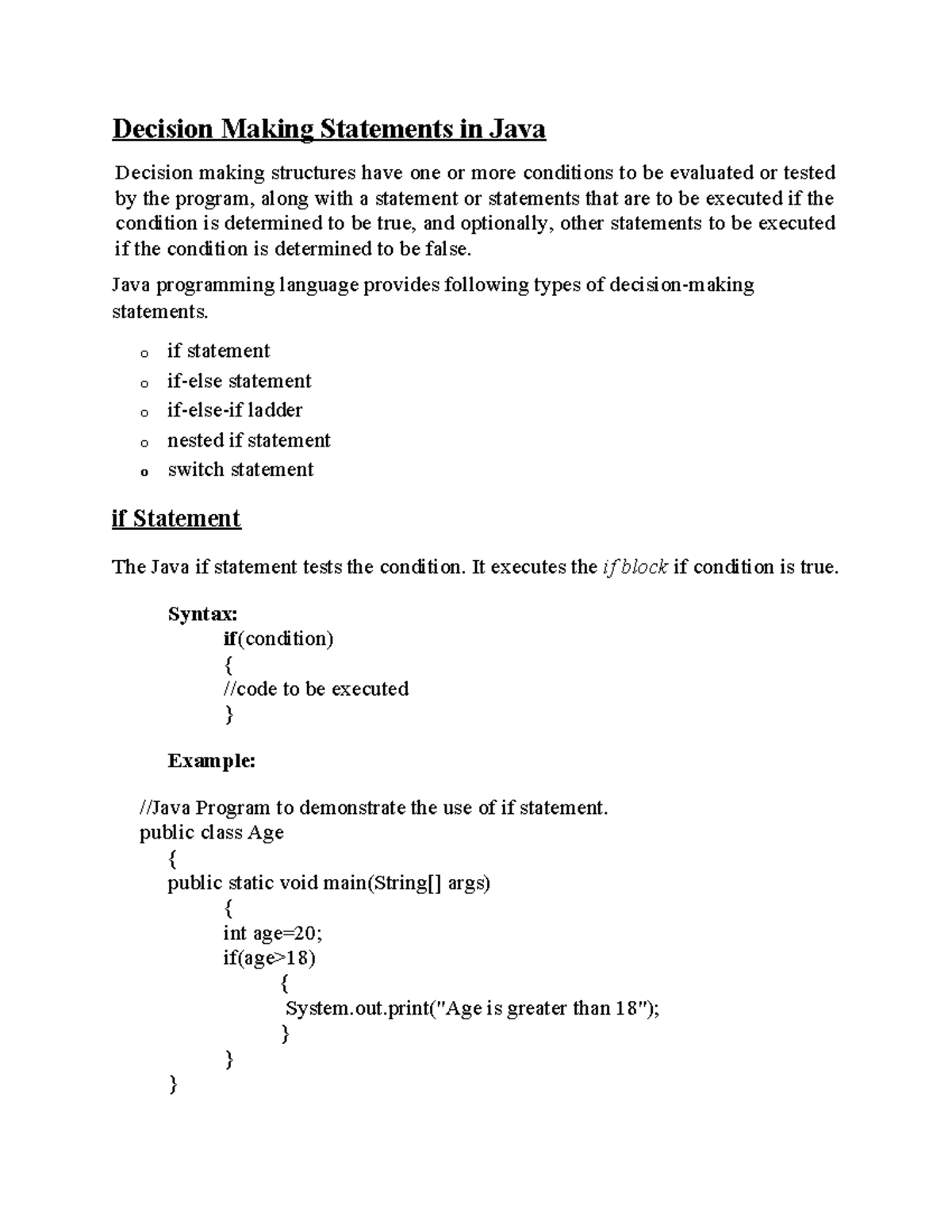 Decision Making Statements in Java - Decision Making Statements in Java ...