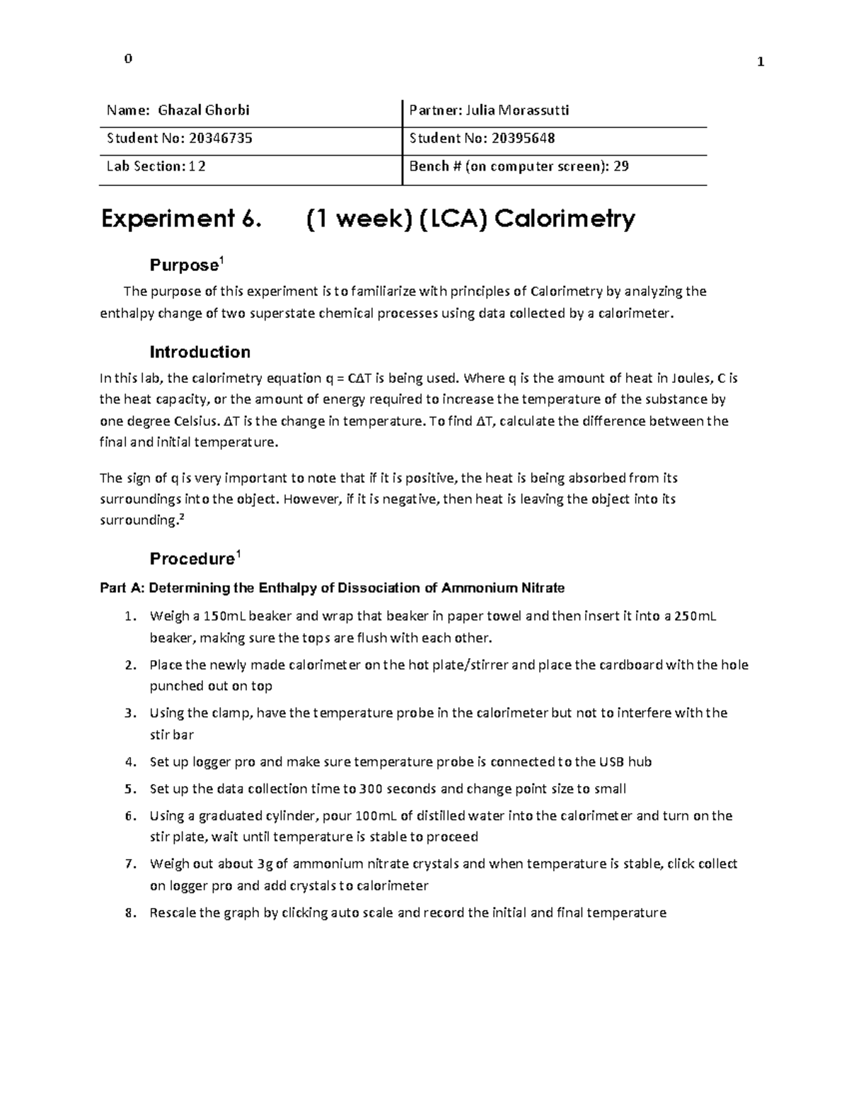 Calorimetry Lab Report (Chem 112): Examining Enthalpy Changes - Studocu