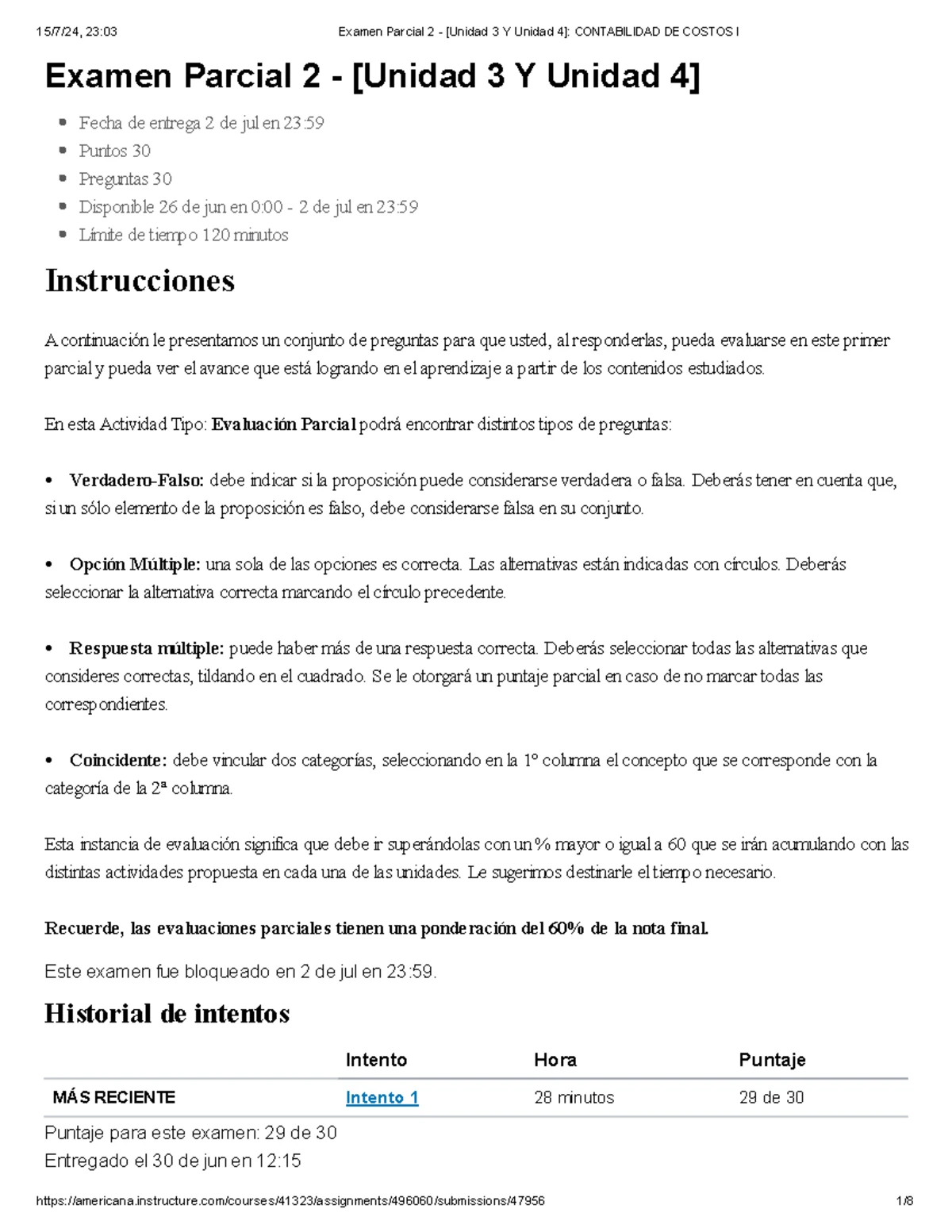 Examen Parcial 1: Administración de Costos I - Unidades 1 y 2 2021 ...