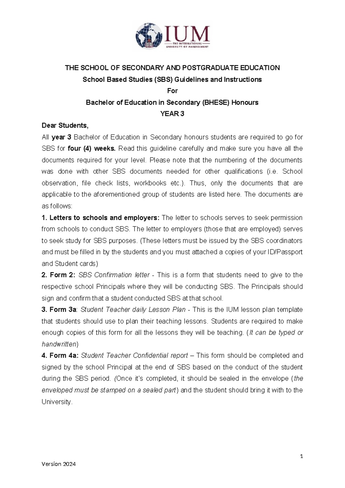 Student Guidelines for BHESE SBS Year 3: Essential Instructions - Studocu