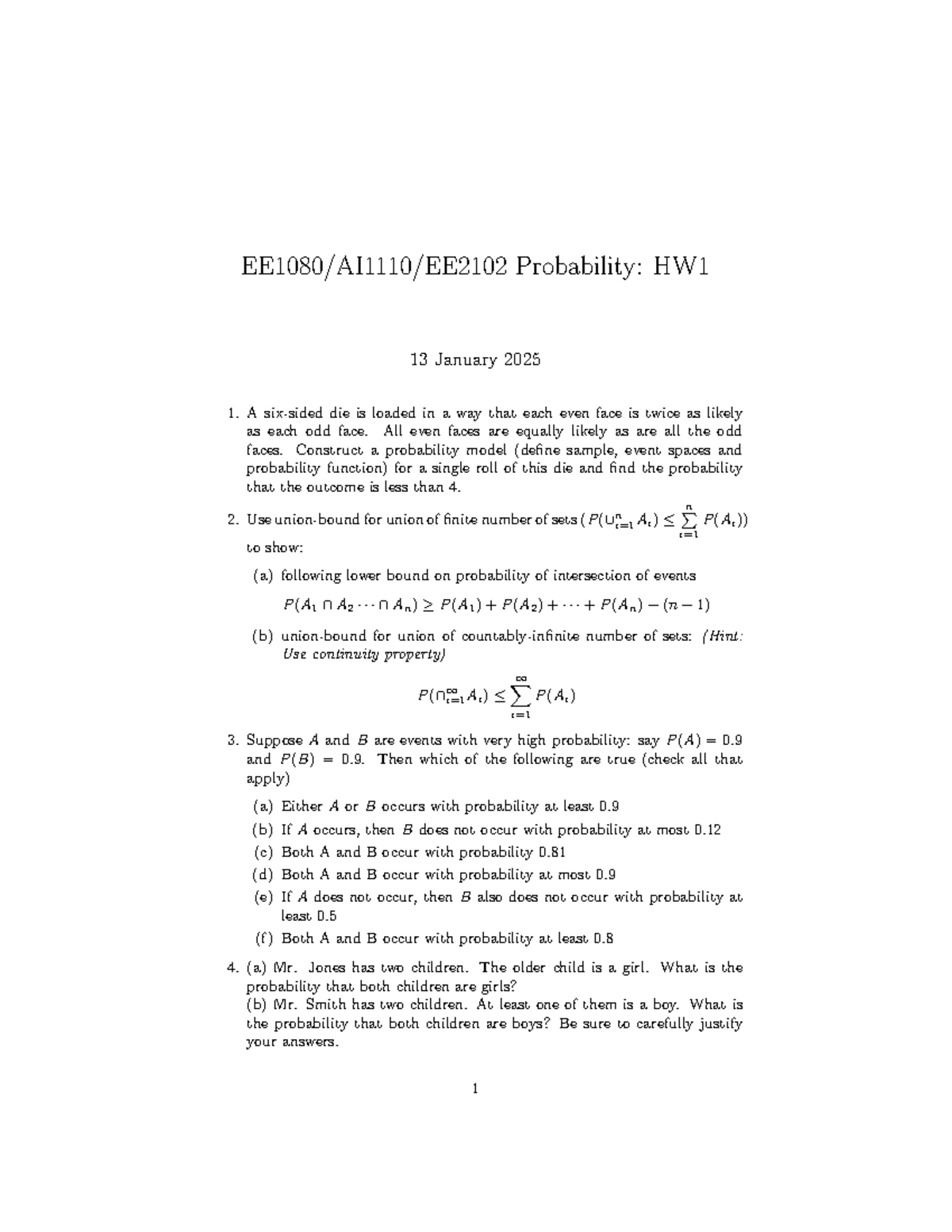 Probability: HW1 assignment on probability models and events - Studocu