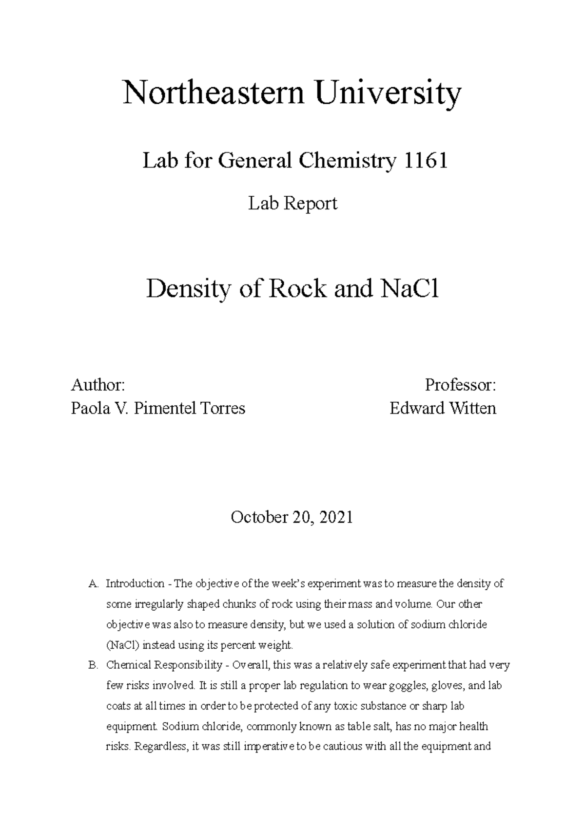 Chemistry 1161 Lab Report: Determining Boiling Point of Unknown