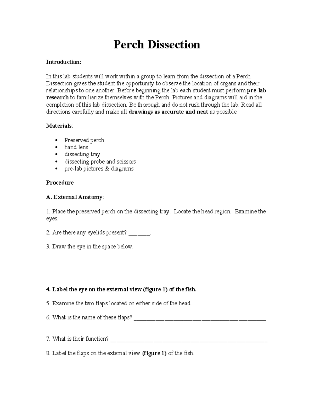 Perch Dissection Lab Notes: Anatomy & Functions - Studocu