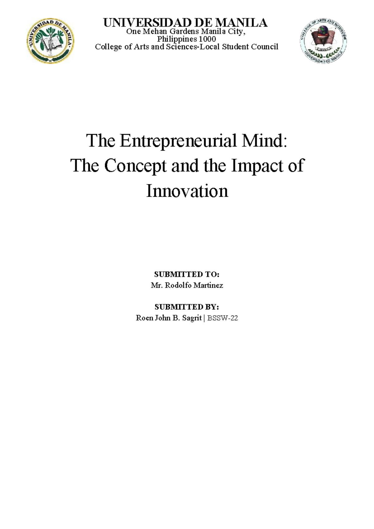 Entrepreneurial Mind Report: Innovation Concepts & Impacts - Document Preview