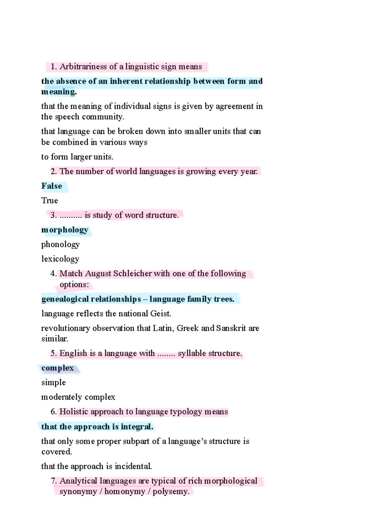 Typologia - Linguistic Sign and Language Classification Notes - Studocu