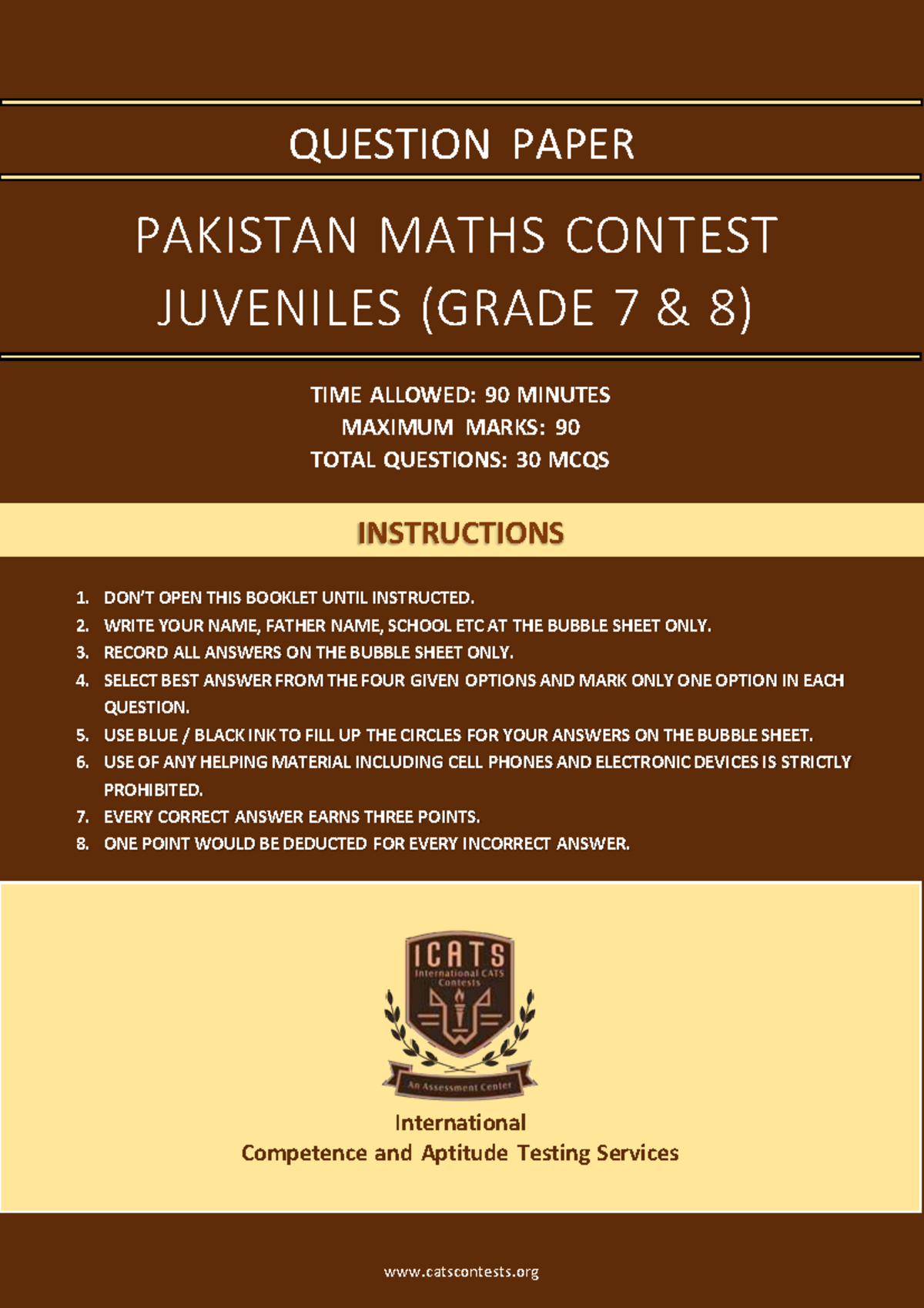 Pakistan Maths Contest (Grade 7-8) Question Paper - Studocu