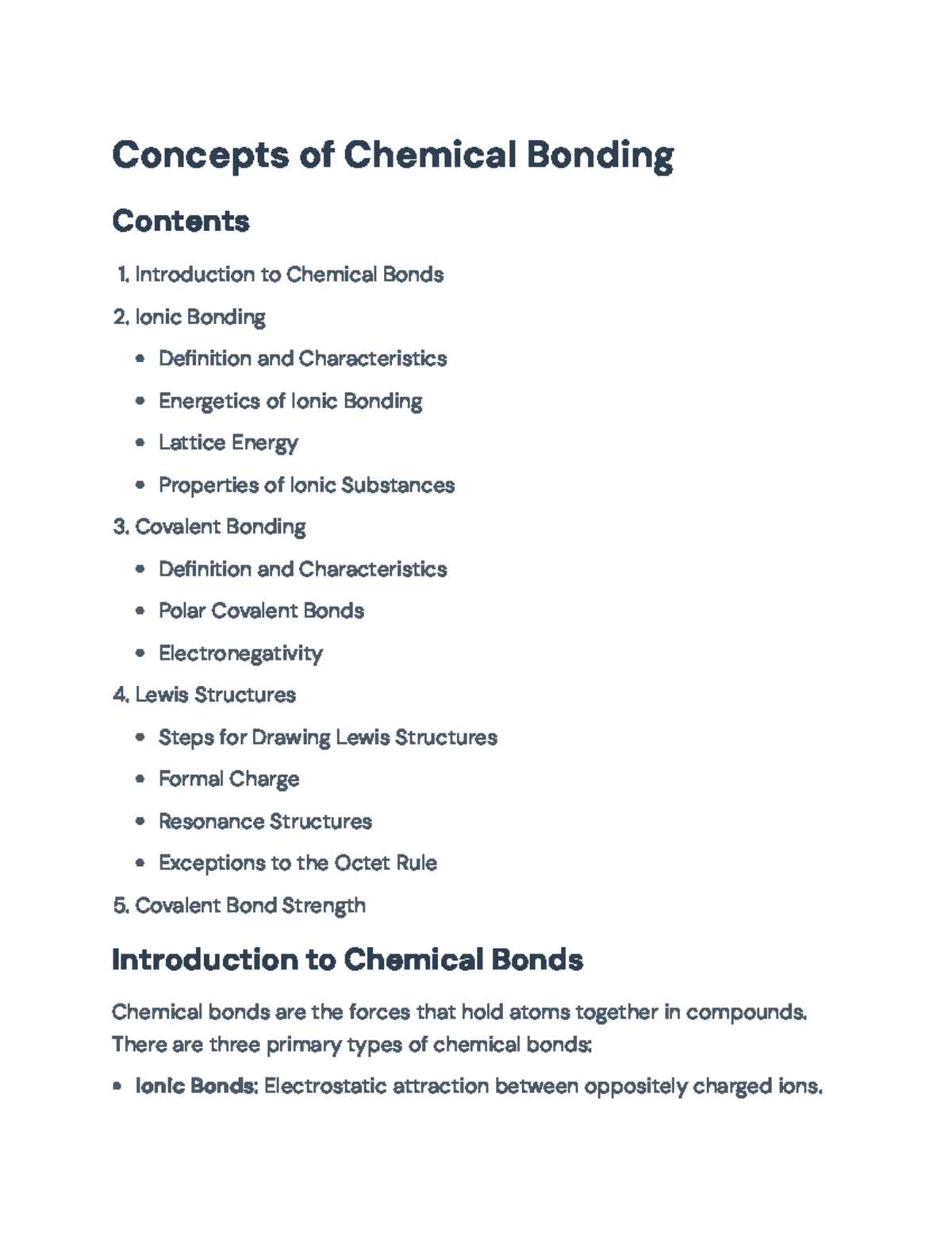 CHEM 101: Overview of Ionic and Covalent Bonding Concepts - Studocu