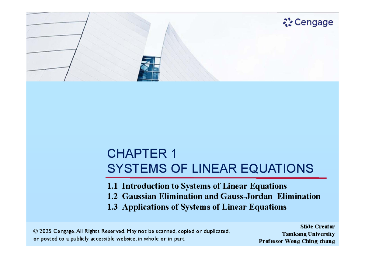 CHAPTER 1: SYSTEMS OF LINEAR EQUATIONS - LECTURE NOTES 2025 - Studocu