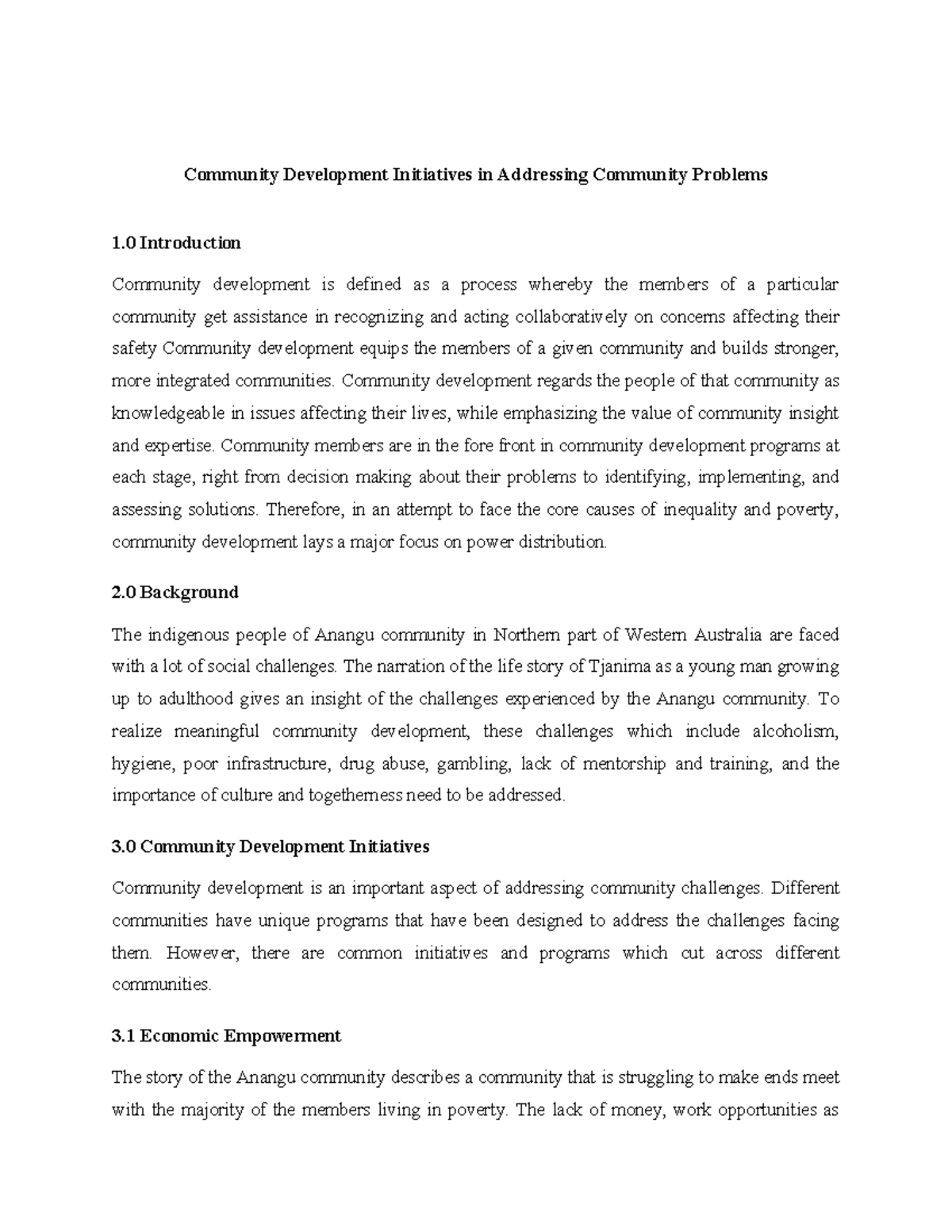 Community Development Initiatives: Addressing Anangu Challenges - Studocu