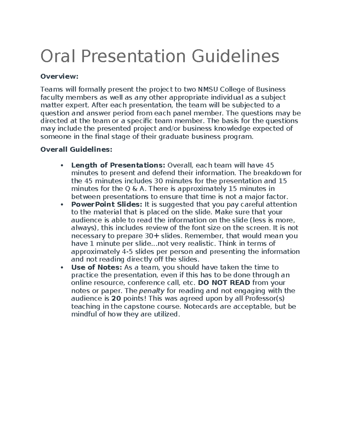 NMSU CB Oral Presentation Guidelines for Capstone Project - Studocu