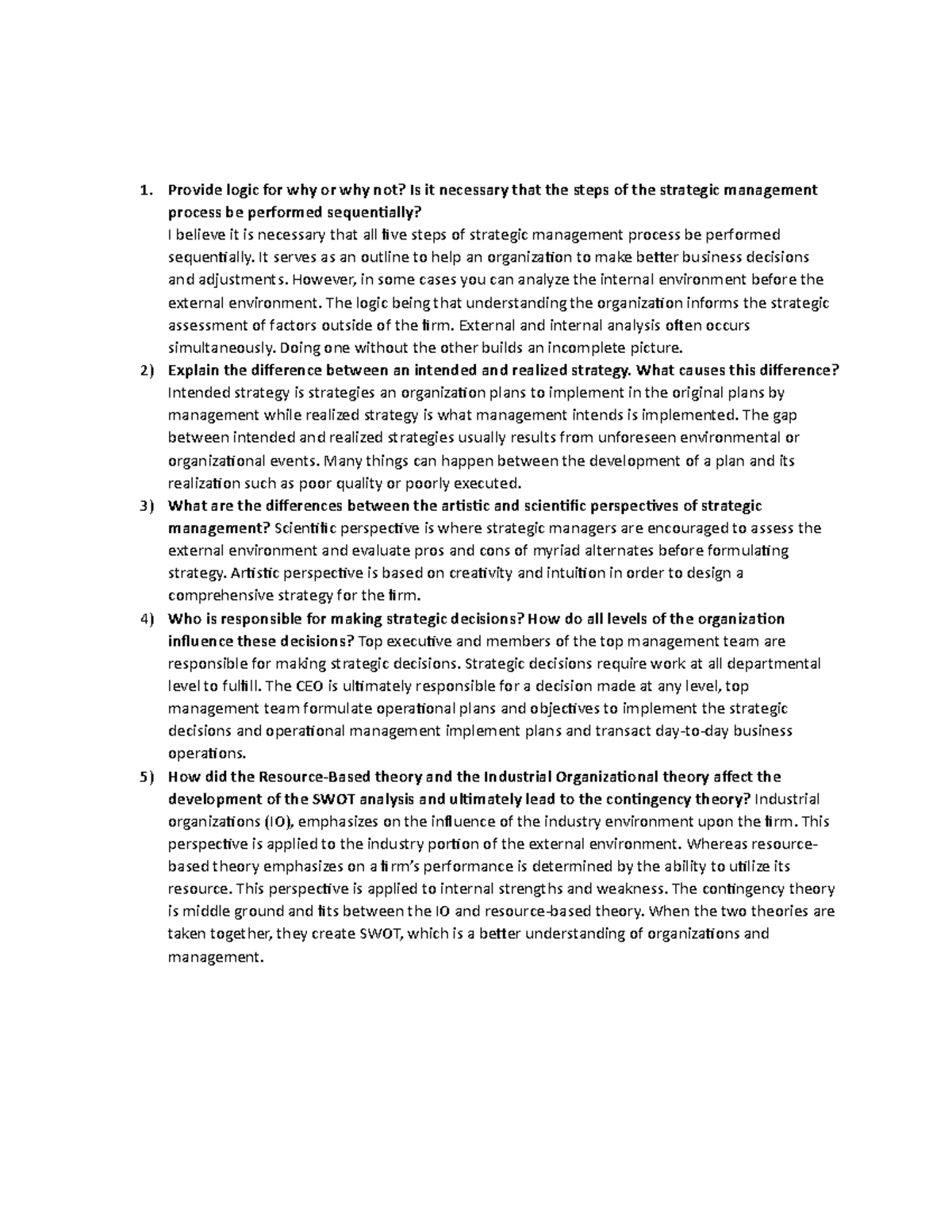 MGT 490 Chapter 1 - Strategic Management Study Notes - Studocu
