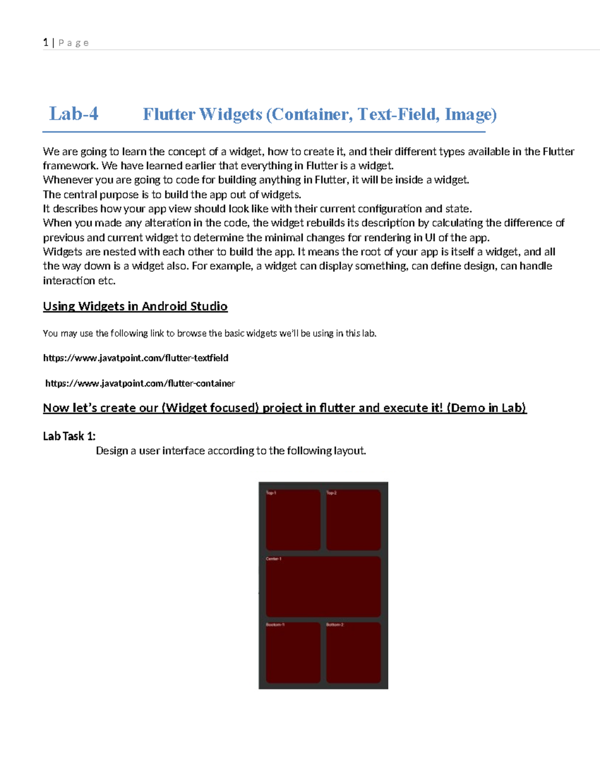 Lab#4 - description d - 1 | P a g e Lab-4 Flutter Widgets (Container ...