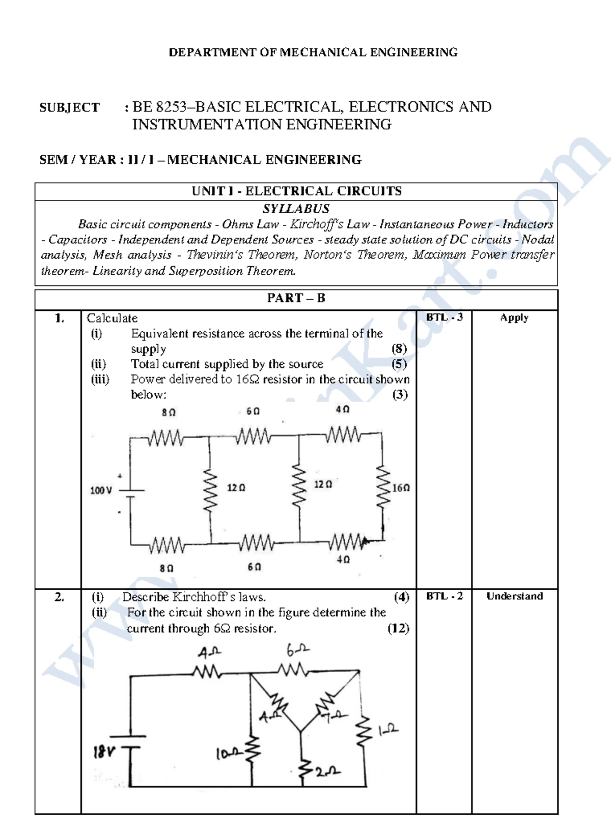 BE8253 Basic Electrical and Electronics and Instrumentation Engineering ...
