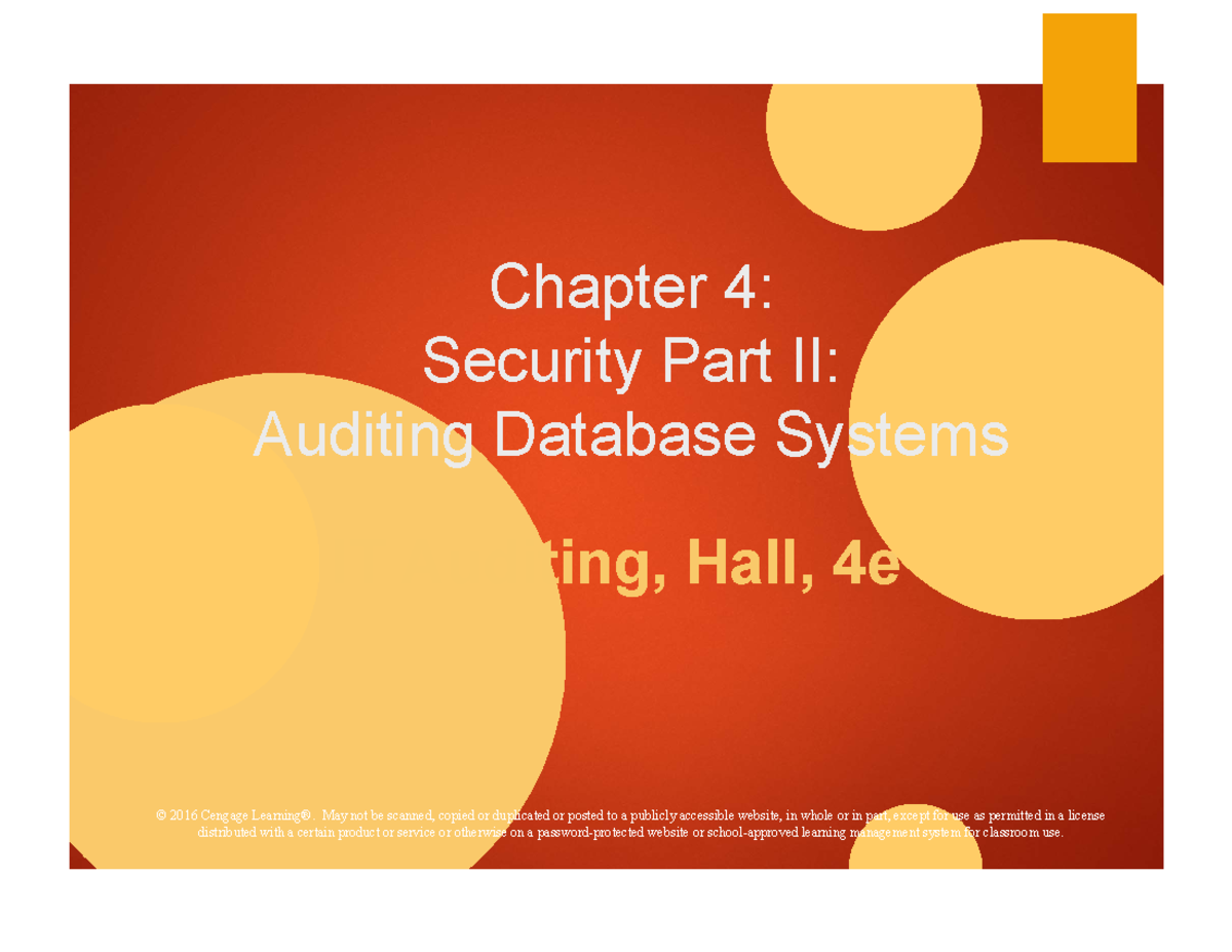 Chapter 4: Security II - Auditing Database Systems (IT Auditing, 4e ...