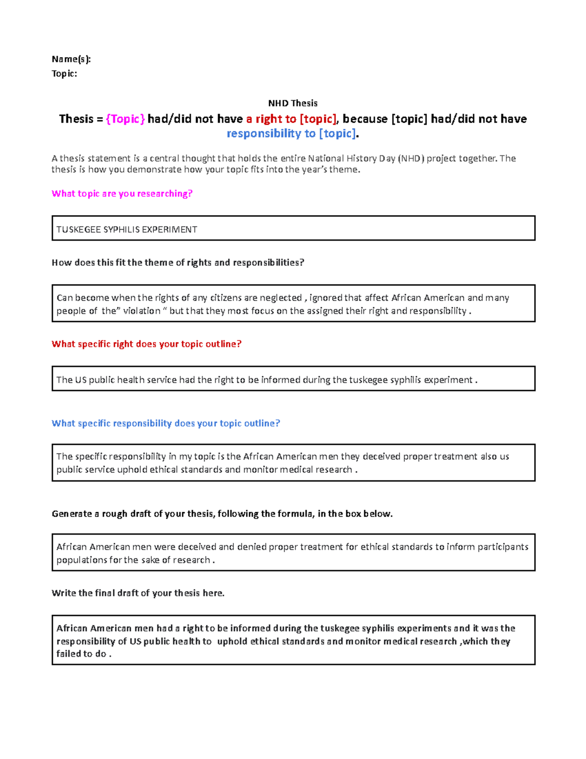 Copy of NHD Thesis Builder - Name(s): Topic: NHD Thesis Thesis = {Topic ...