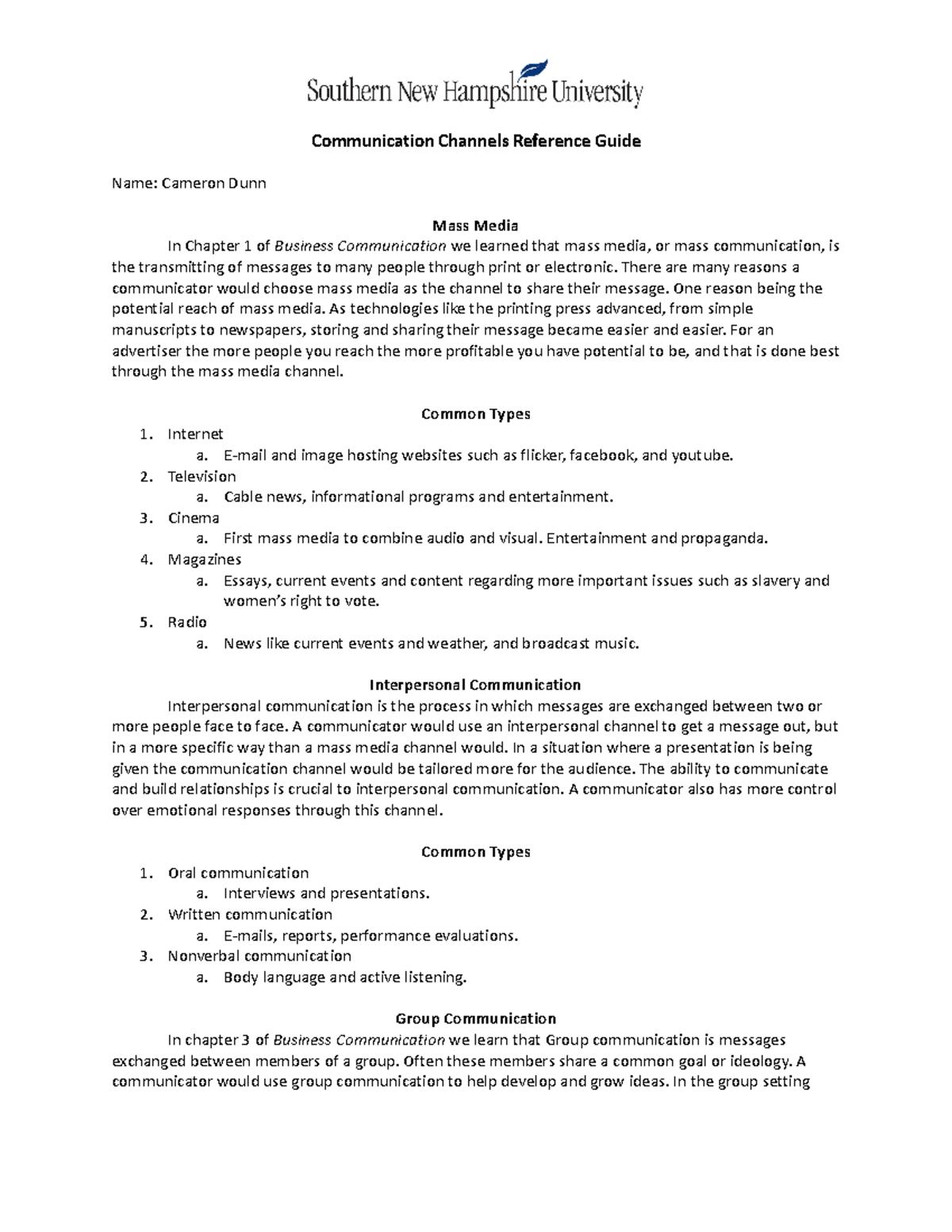 COM 127 Communication Channels Reference Guide Overview - Studocu
