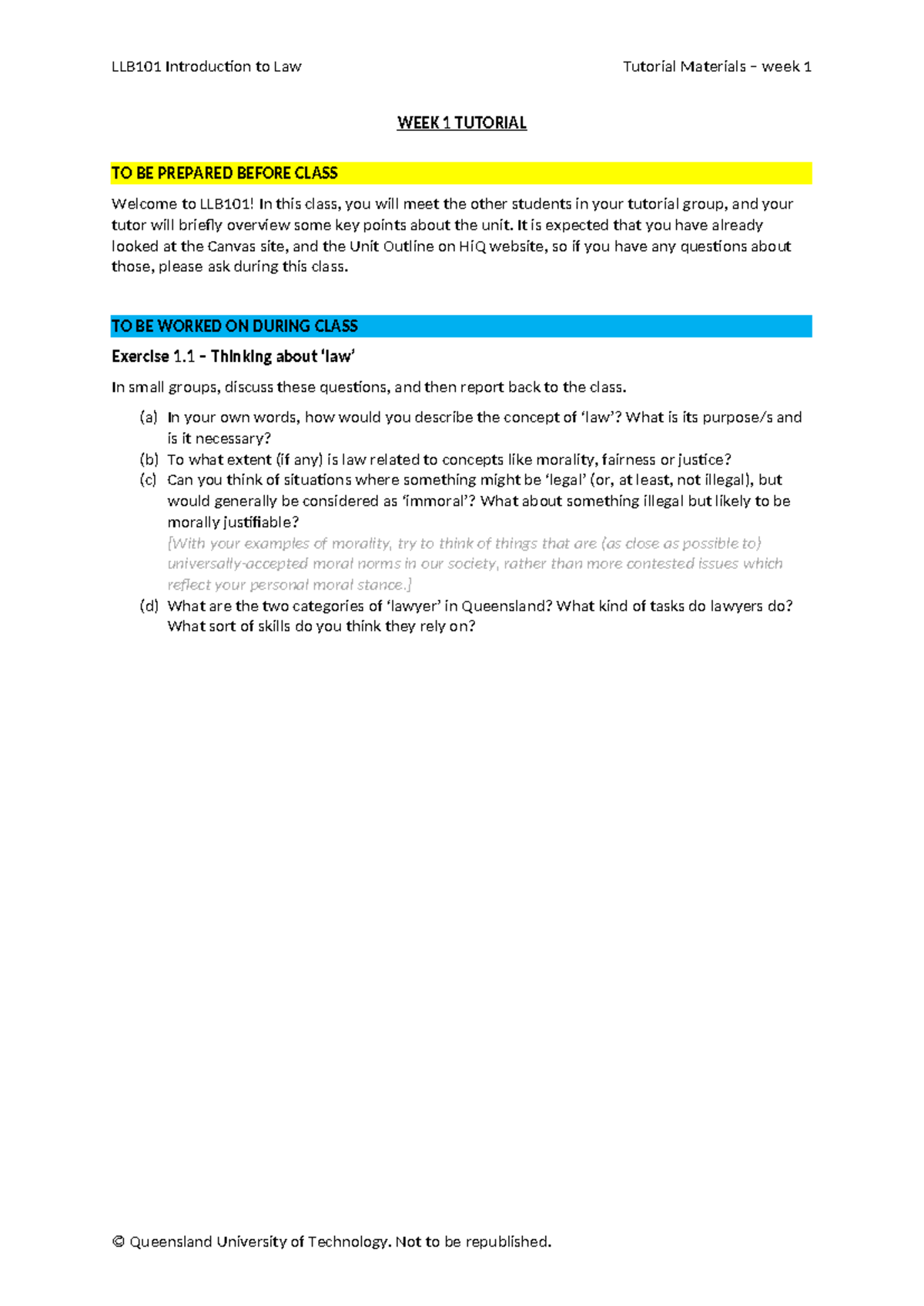 LLB101 Week 1 Tutorial Activities Overview and Discussion - Studocu