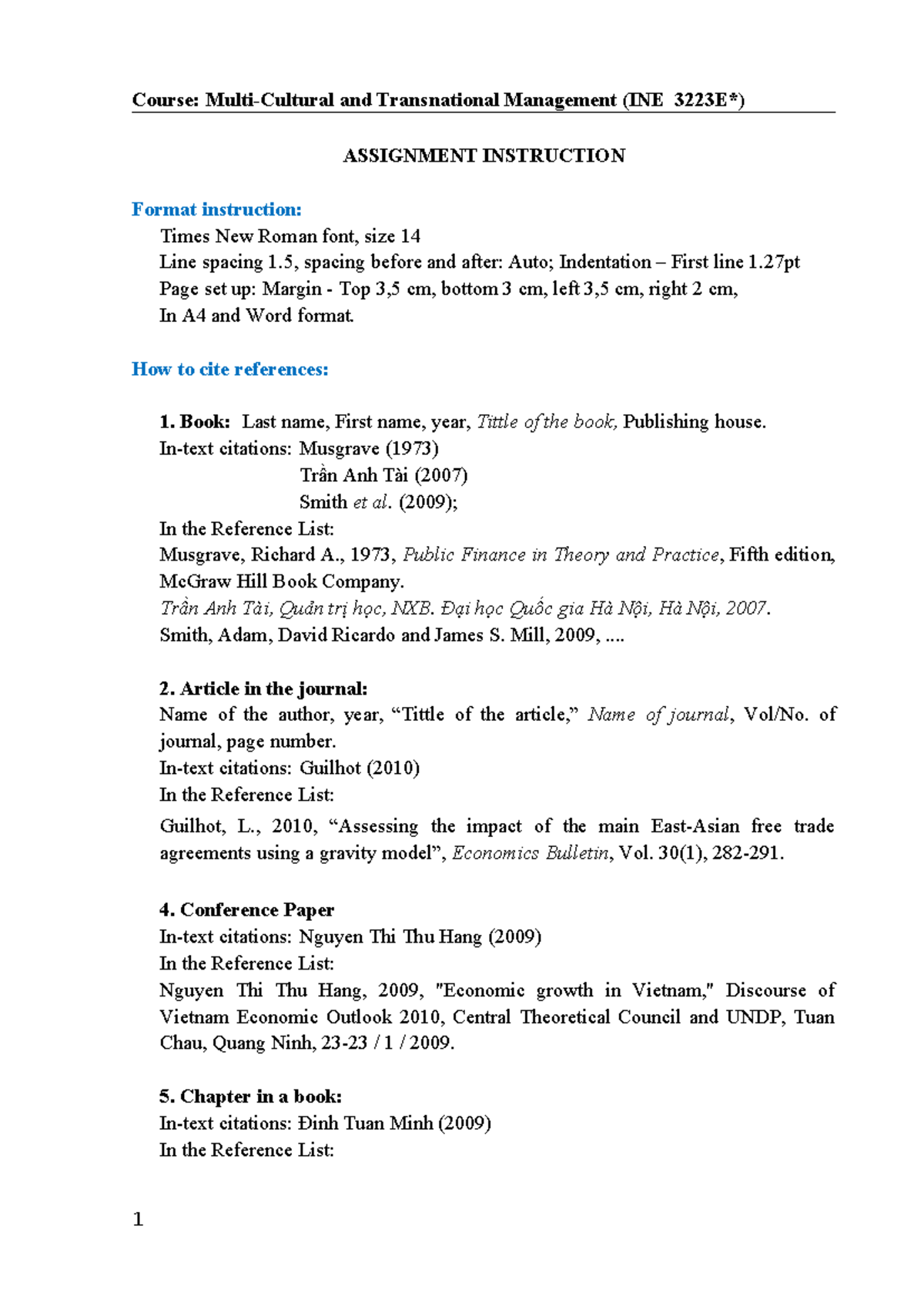 INE 3223E Assignment Format & Citation Guidelines - Studocu