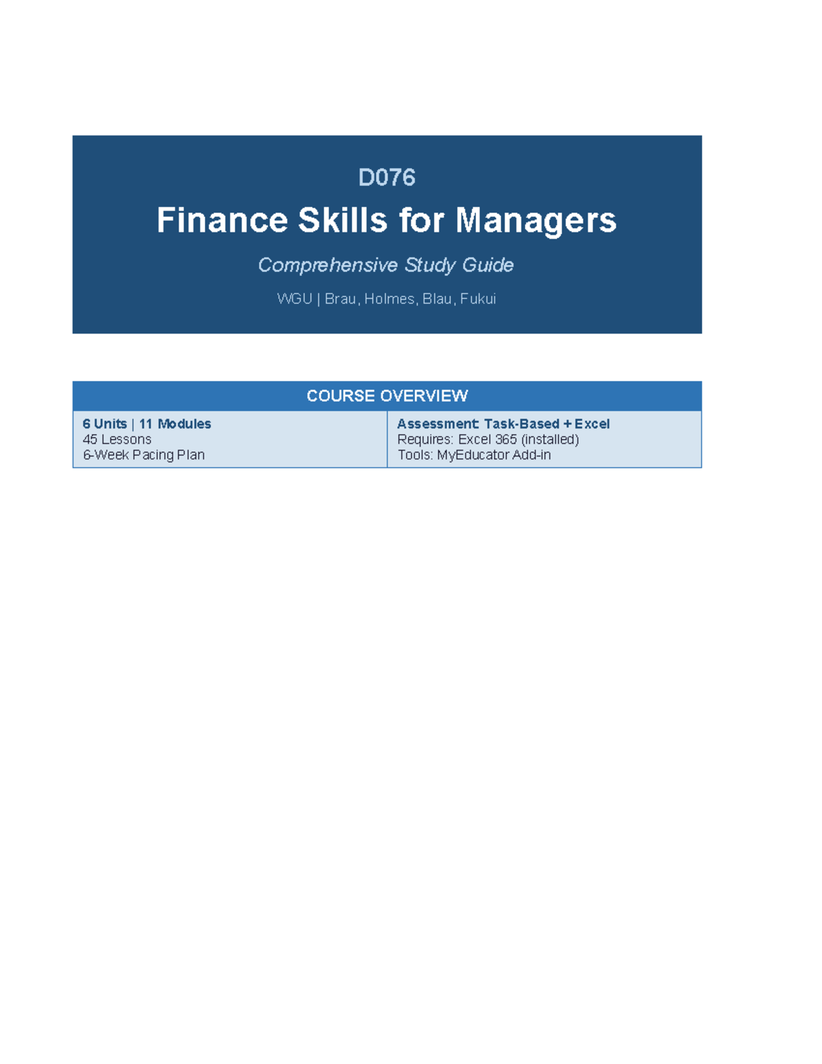 D076 Finance Skills for Managers Comprehensive Study Guide - Studocu