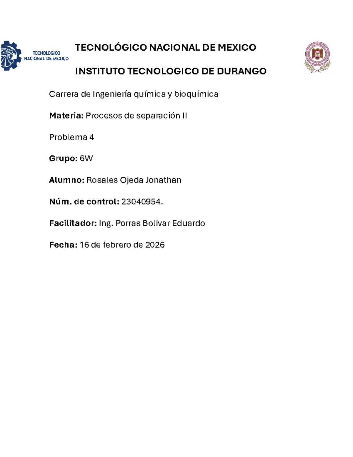 Problemas 4 de MLDT - Procesos de Separación II (TECNOLÓGICO NACIONAL ...