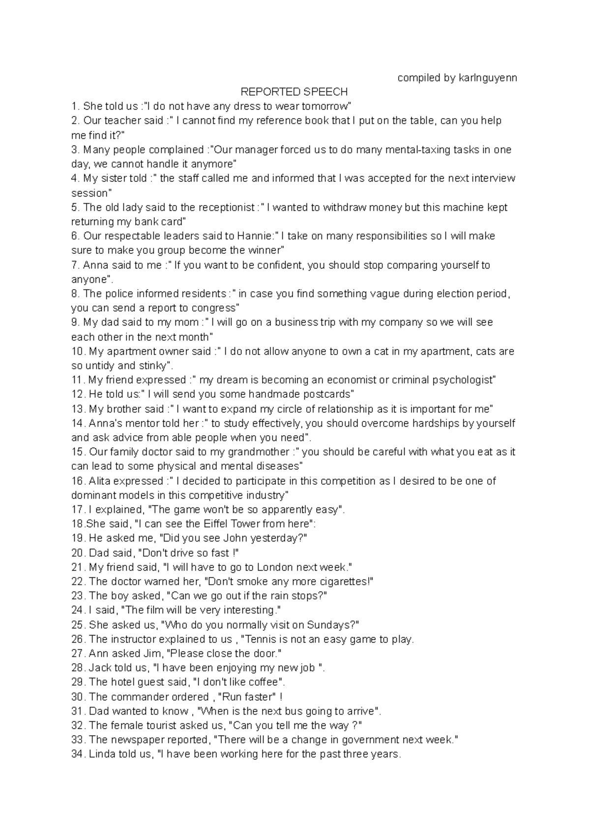 ENG 101: Reported Speech Examples and Analysis from Daily Conversations ...