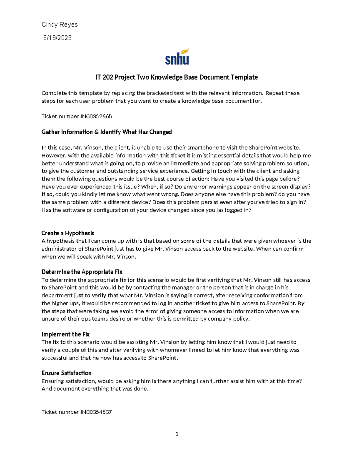 Final IT 202 Project Two Knowledge Base Document Template - 6/16/ IT ...