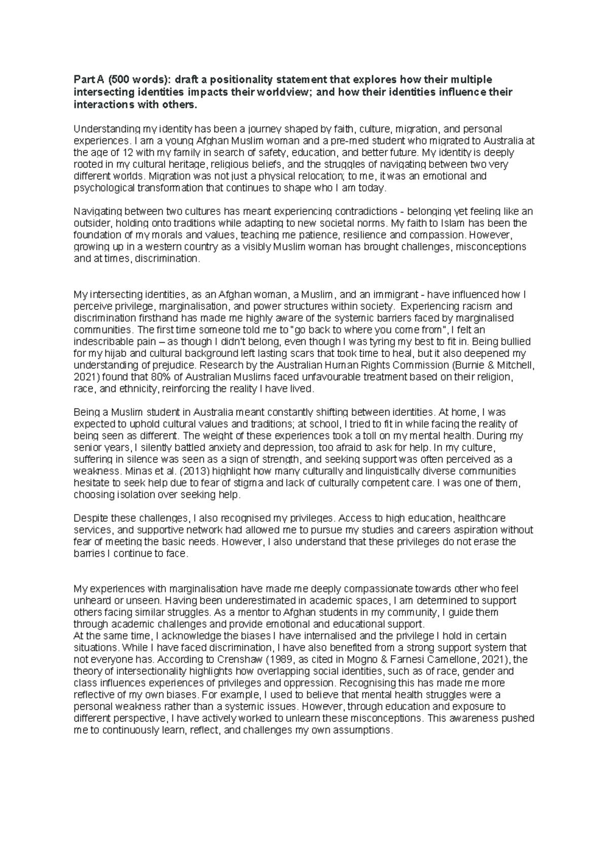 Positionality Statement - Assessment 1: Exploring Identity and Impact ...