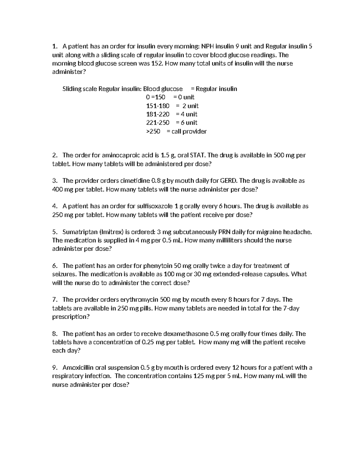 NUR 101 Extra Dosage Calculation Questions for Nurses - Studocu