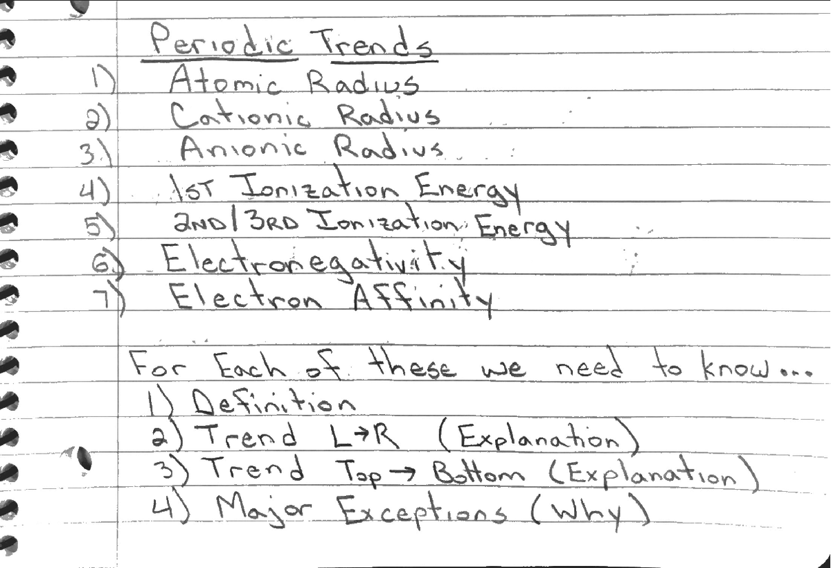 Periodic Trends Notes for Chemistry (CHEM 101) - Studocu