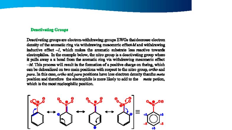 Deactivating Groups in Aromatic Chemistry: EWG Effects Explained - Studocu