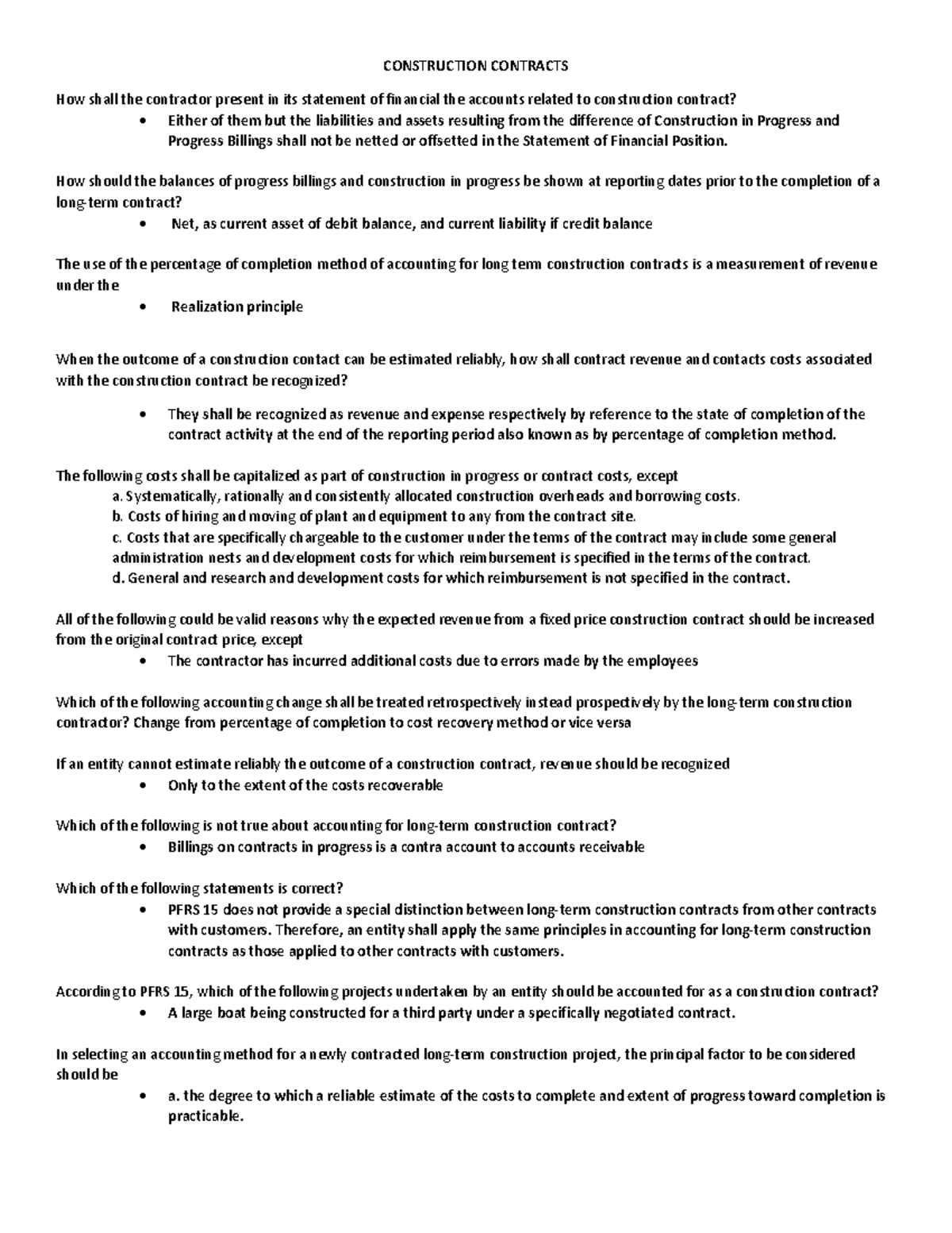 AST 101 Construction Contracts and Corporate Liquidation Reviewer - Studocu